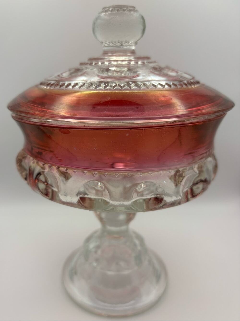 Vintage Indiana Glass King's Crown Ruby Red Covered Compote Pedestal Candy Jar